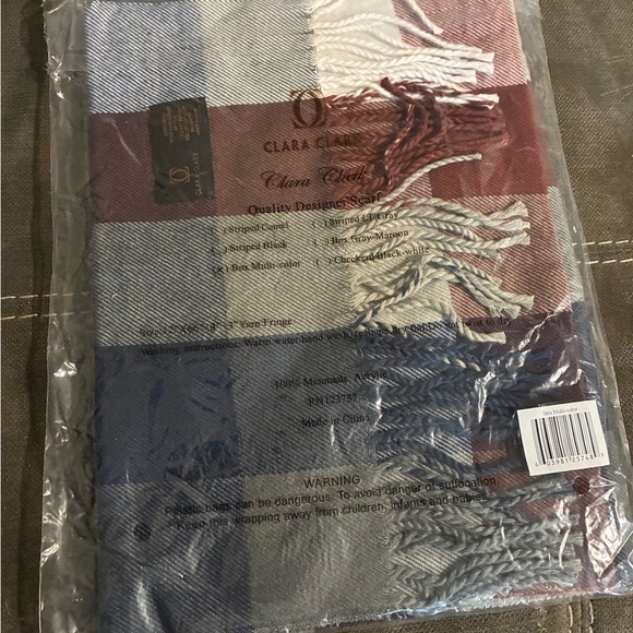 Clara Clark Plaid Scarf in Red, Blue, and White - Picture 2 of 3